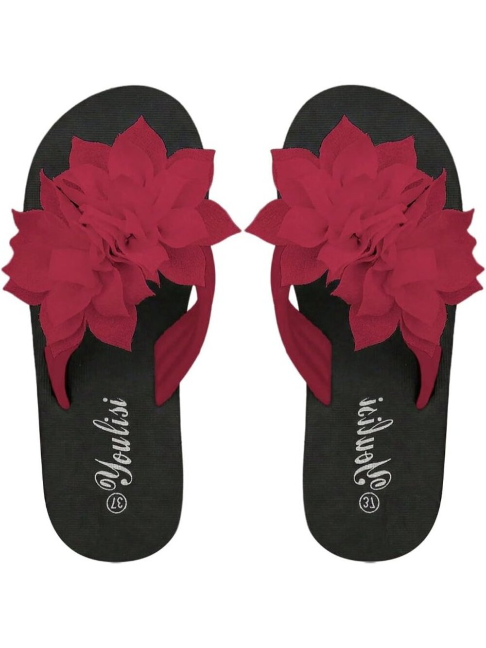 🆕Womens Burgundy Flower Flip Flops Platform Thong Sandals Summer Beach Slip